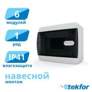 Бокс накладной 6мод. черный пластик IP40 (Россия) Tekfor CNK 40-06-1